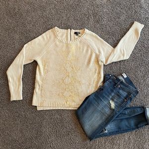 Crew neck tan sweater with Gold Shimmer